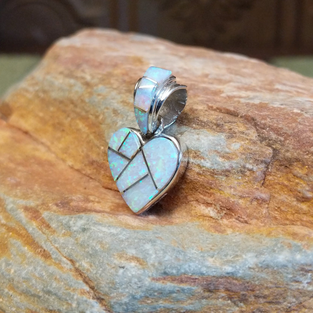 Navajo Made Manmade Opal Heart Inlay Pendant by L.L. SWSG-PND-0008