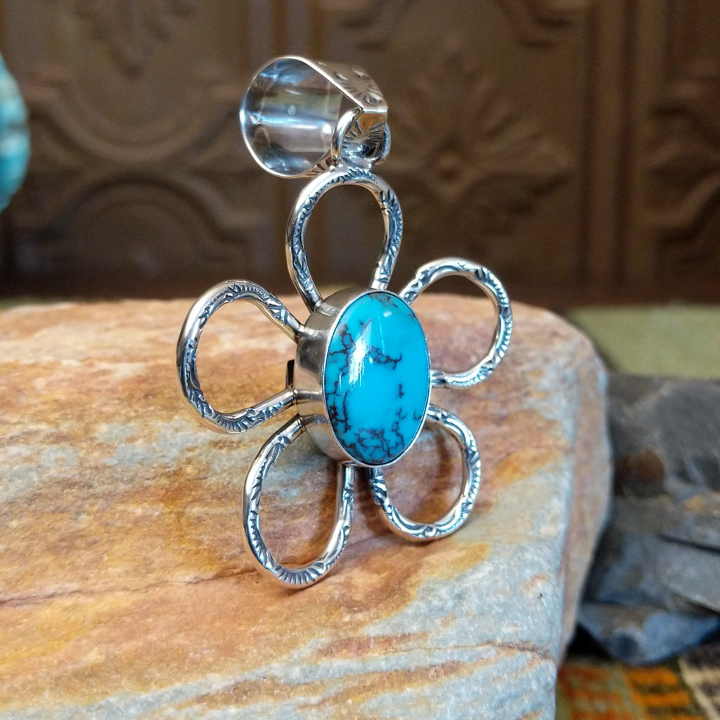 Red Skin Turquoise Flower Pendant by Everett & Mary Teller SWSG-PND-0010