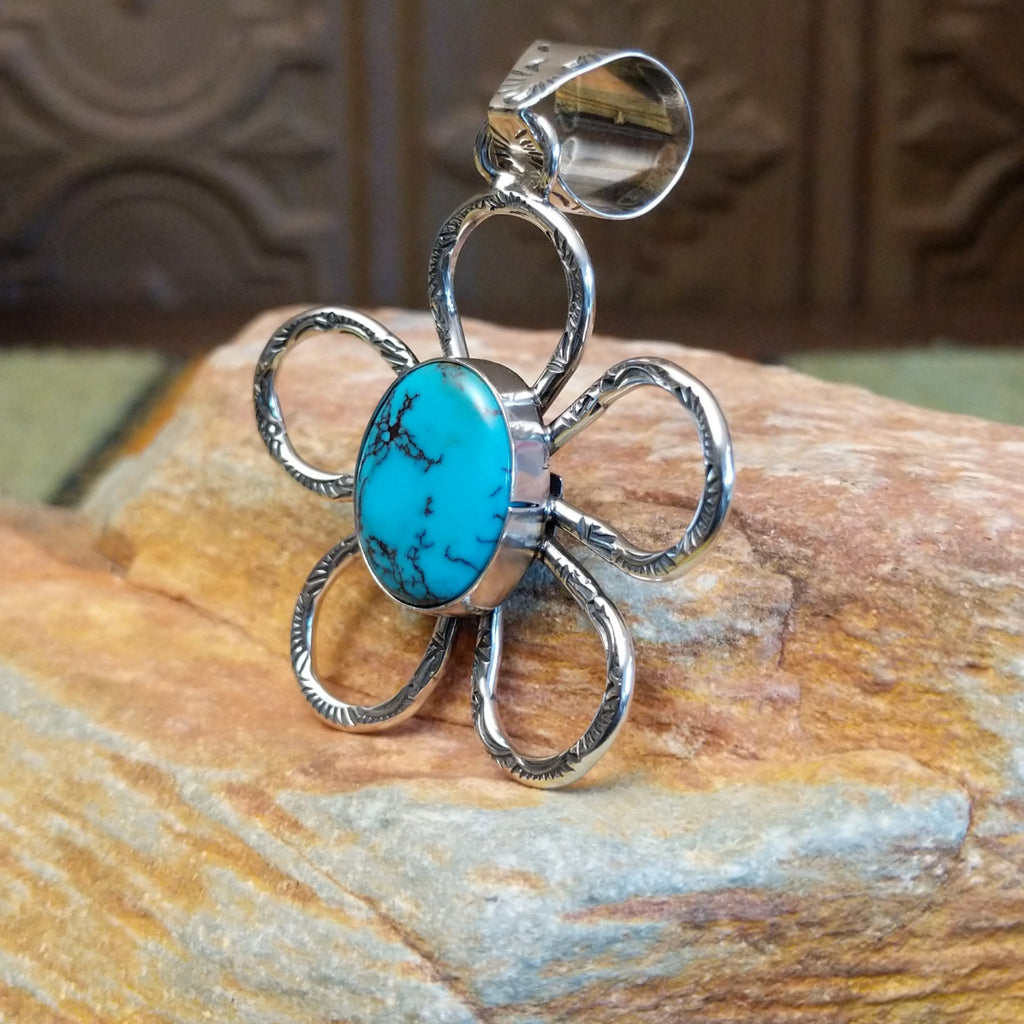 Red Skin Turquoise Flower Pendant by Everett & Mary Teller SWSG-PND-0010