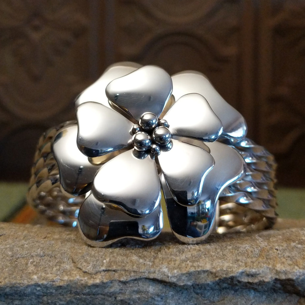 Large Silver Flower Cuff by Artie Yellowhorse GJ-BRC-0096