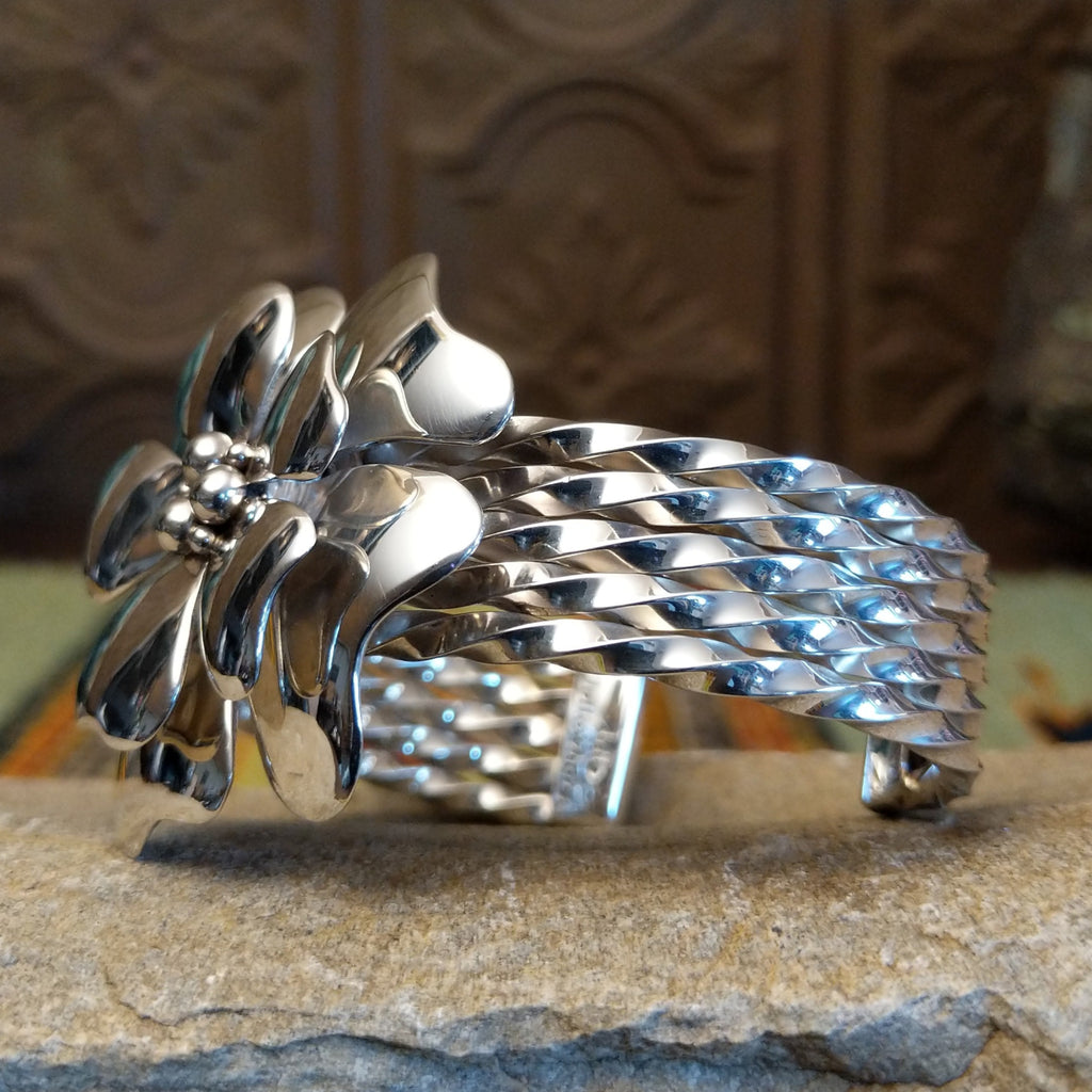 Large Silver Flower Cuff by Artie Yellowhorse GJ-BRC-0096