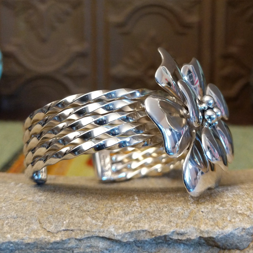 Large Silver Flower Cuff by Artie Yellowhorse GJ-BRC-0096