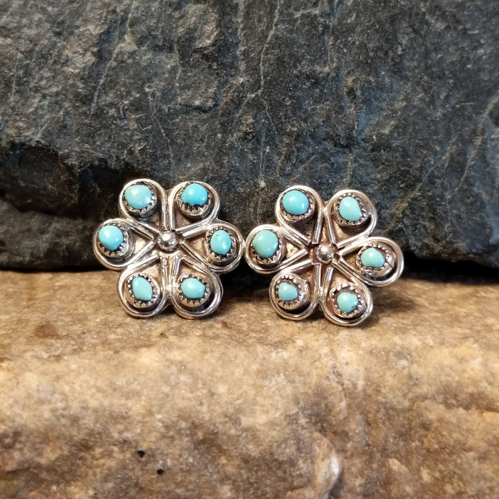 Zuni Made Turquoise Flower Earrings GJ-ERN-0076