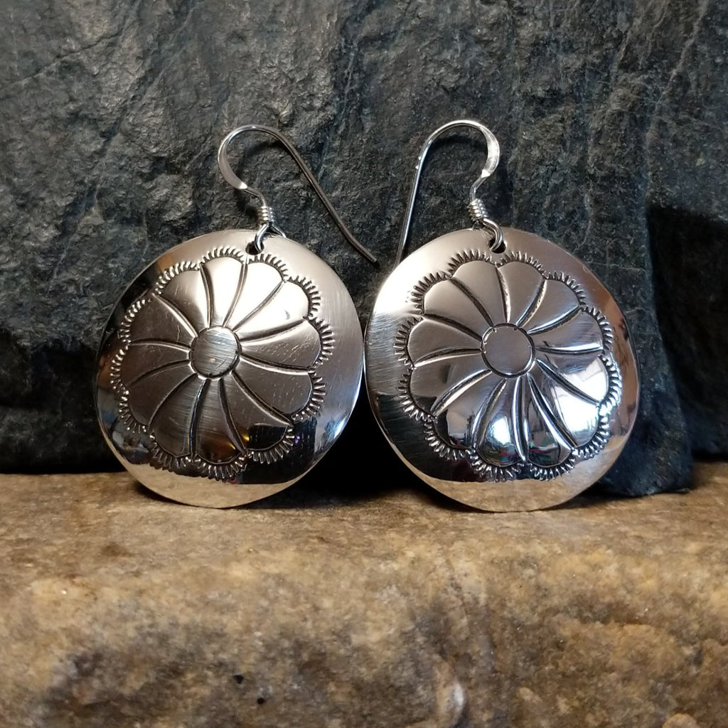 Stamped Silver Flower Earrings by J. Manuelito GJ-ERN-0077