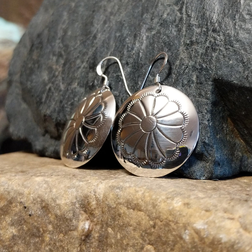 Stamped Silver Flower Earrings by J. Manuelito GJ-ERN-0077