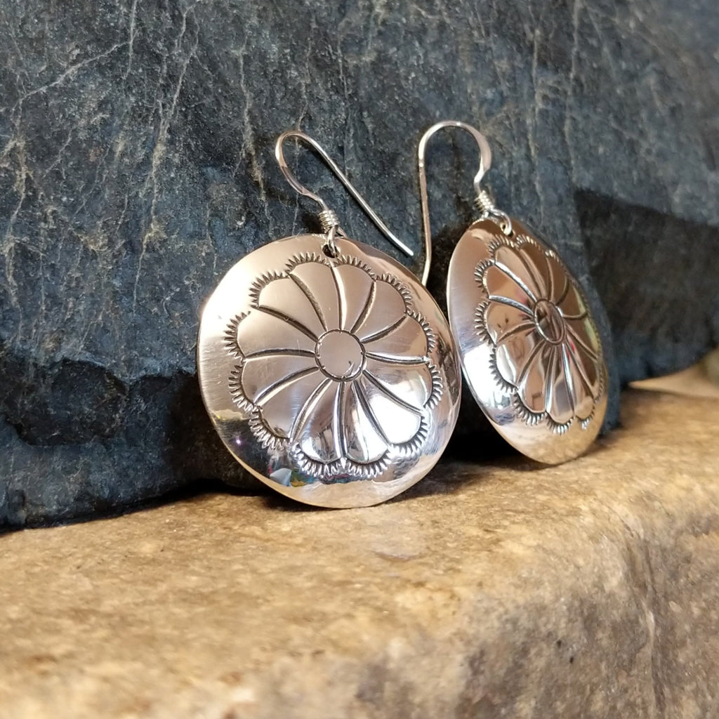 Stamped Silver Flower Earrings by J. Manuelito GJ-ERN-0077