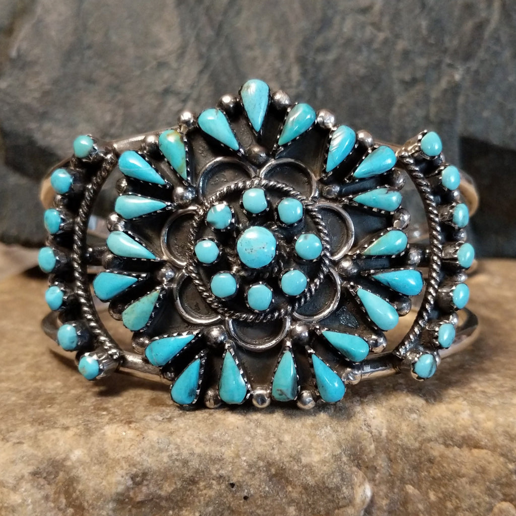 Navajo Petit Point Turquoise Cuff by R.V. GJ-BRC-0099