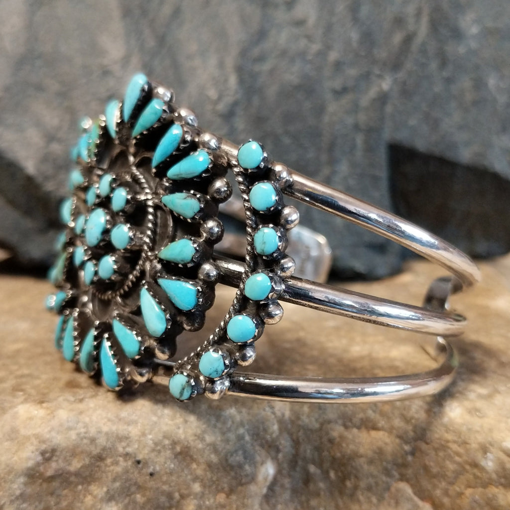 Navajo Petit Point Turquoise Cuff by R.V. GJ-BRC-0099