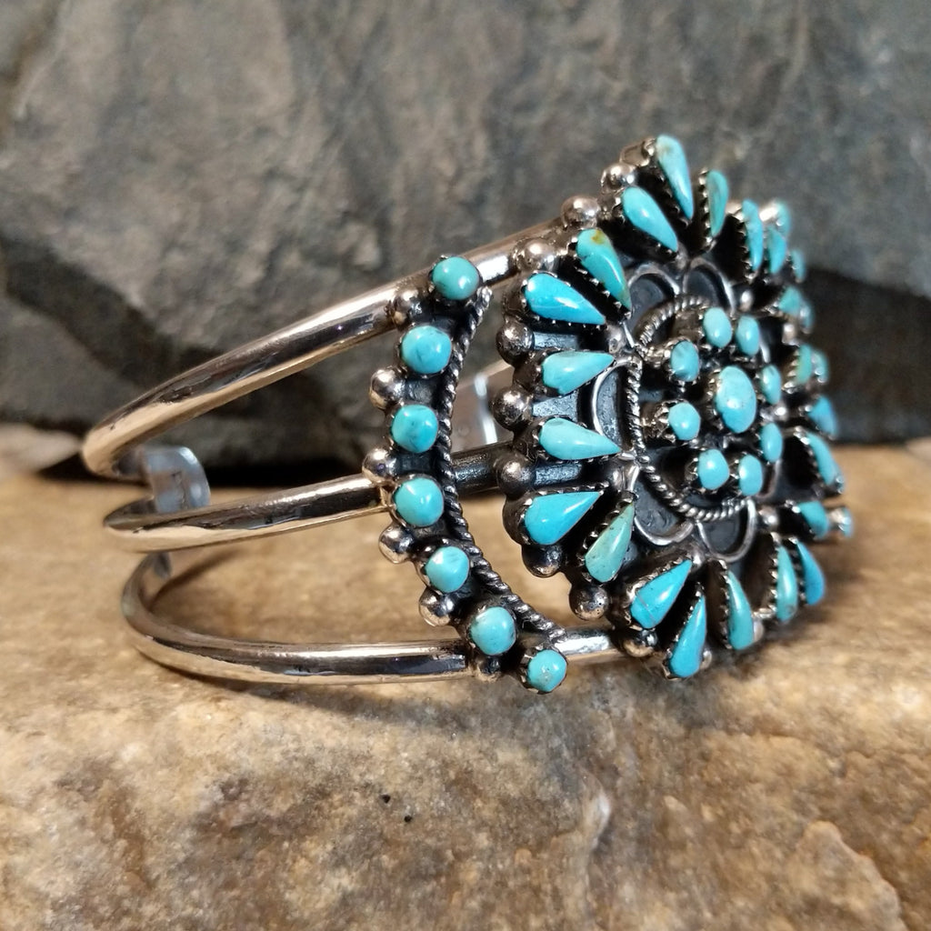 Navajo Petit Point Turquoise Cuff by R.V. GJ-BRC-0099