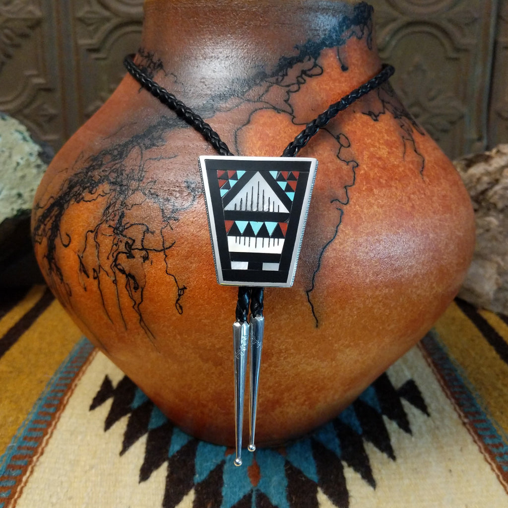 Zuni Inlay Bolo Tie by Leander & Lisa Othole SWSG-BOL-0002