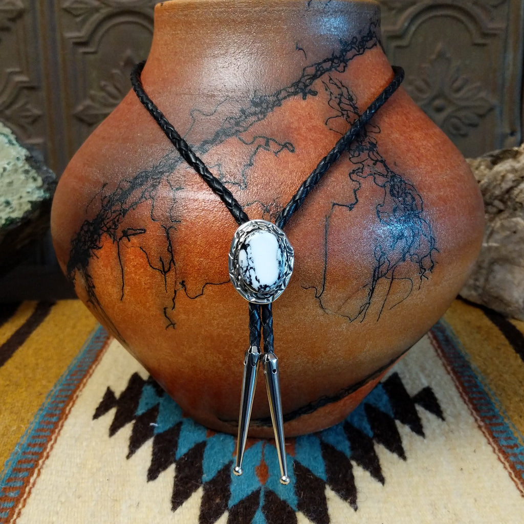 Navajo Made White Buffalo Bolo Tie SWSG-BOL-0007