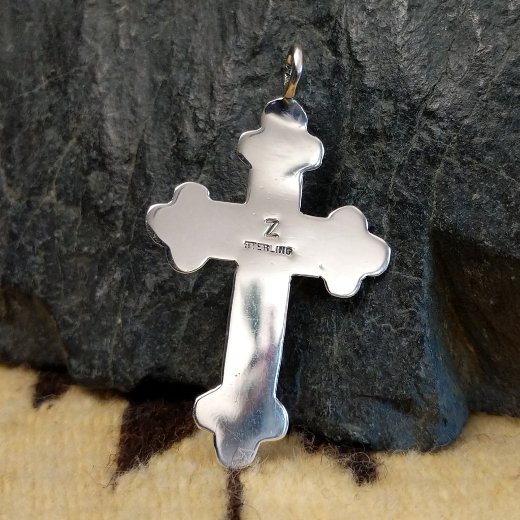 Navajo Made Sterling Silver & Turquoise Cross Pendant SWSG-PND-0001