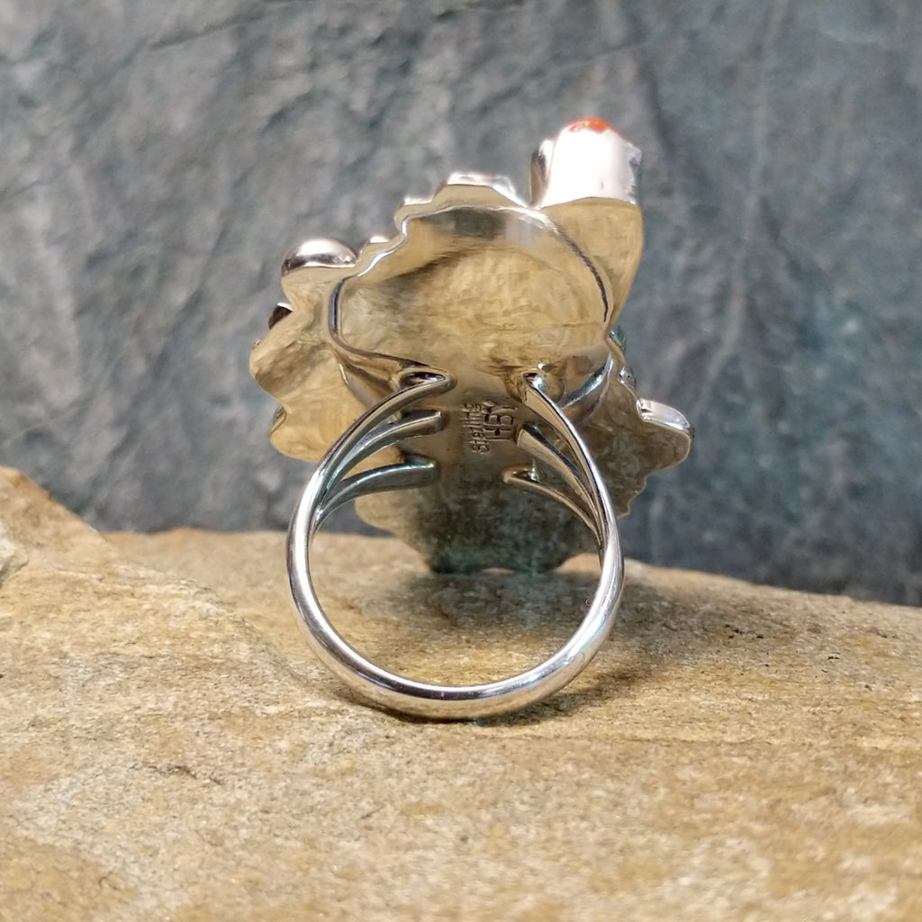 Turquoise and Coral Ring by Harry B. Yazzie GJ-RNG-0015 Size 6.75