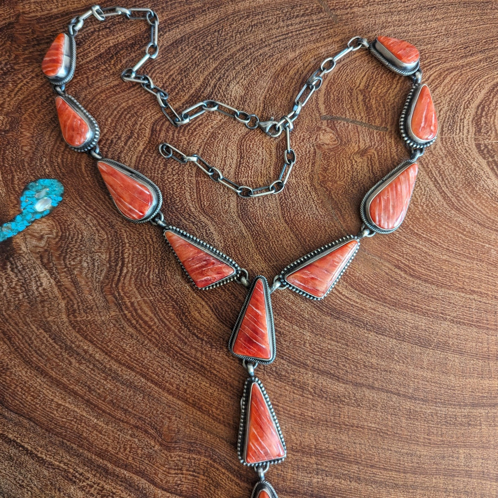 Navajo Made Spiny Oyster Necklace & Earrings Set Set by Augustine Largo GJ-JWS-0013